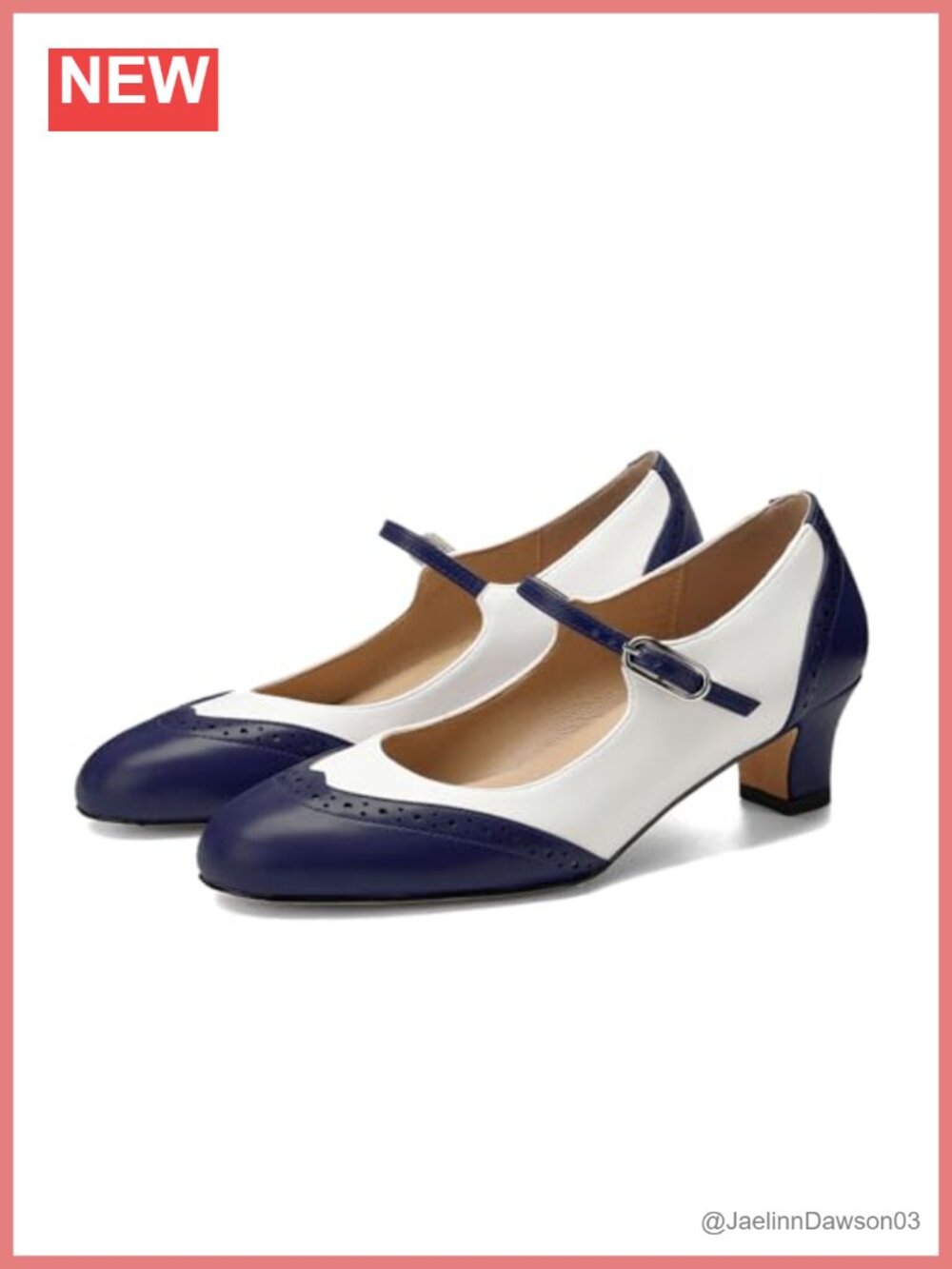 Womens Kitten Heel Two Tone Wingtip Mary Jane Pumps Oxford Style Ankle Strap